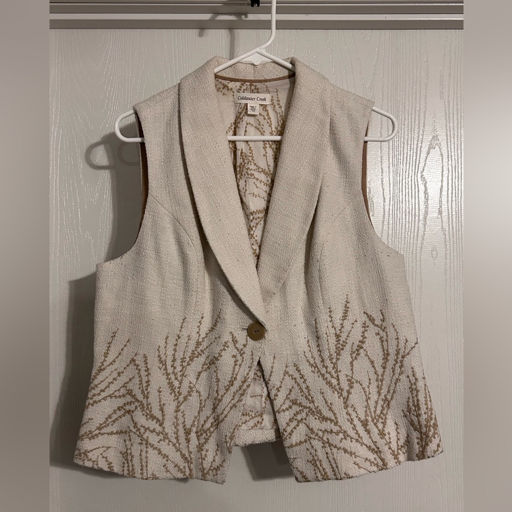 Coldwater Creek | Cream and Tan Women's Vest | Size 14